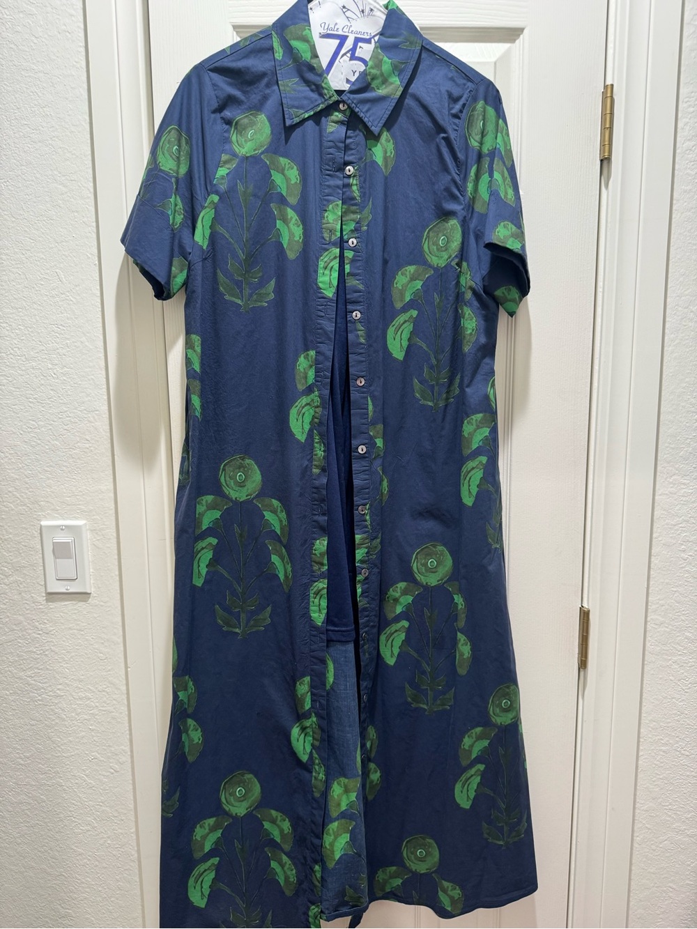 entro Navy Maxi Shirt Dress with Green Floral Motif
